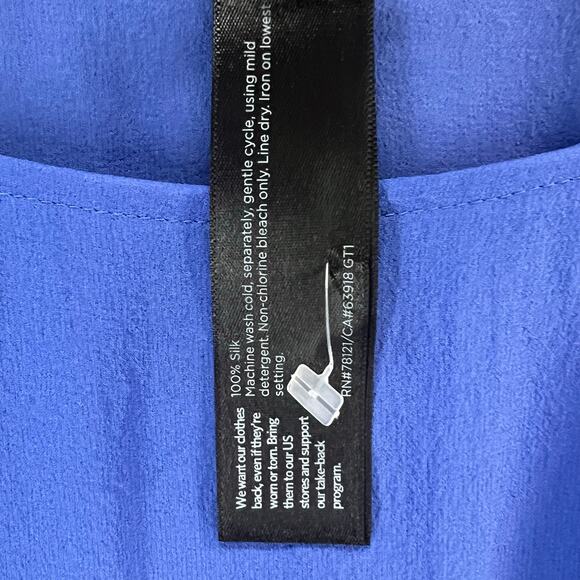 Eileen Fisher Silk Georgette Poncho L Blue Sheer Cropped Boxy Ethereal Luxury - Picture 9 of 10